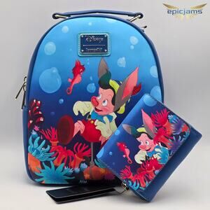 Loungefly Disney Pinocchio Underwater Mini Backpack & Zip Around Wallet Set New